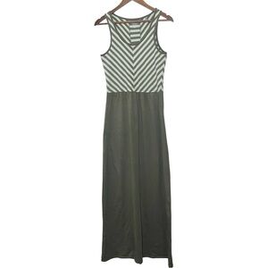 Toad & Co Goddess Maxi Dress Olive Green Chevron Striped Bodice Sleeveless Small